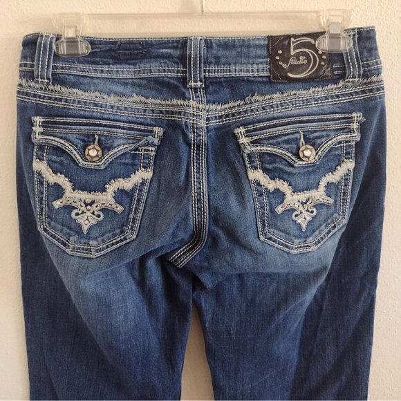 Studio 5 Bootcut Jeans Lowrise Womens 9 X 33 Bling Pockets Dark Wash - Picture 2 of 7